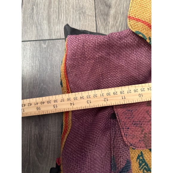 Kathmandu Burlap Backpack Boho  Upcycled Rice Sack Jute Multicolor Festival Bag - Picture 4 of 5